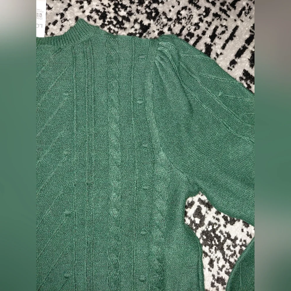 LOFT Green Bobble Knit Ruffle Hem Sweater | Size Large | NWT